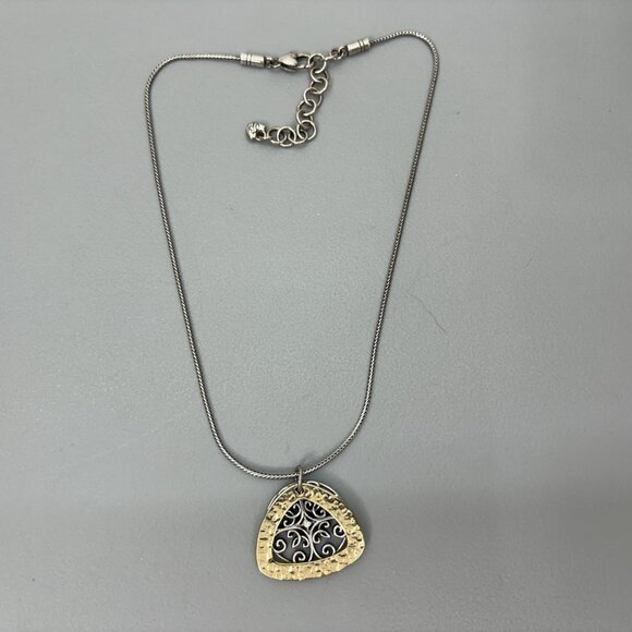 Brighton Highland Park Silver Gold Tone Hammered Medallion 18" Pendant Necklace - Picture 5 of 8
